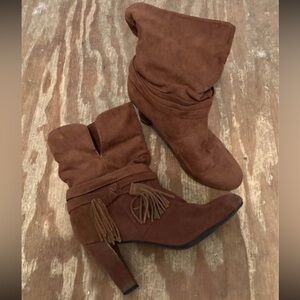 Express Brown Heeled Boots with Fringe